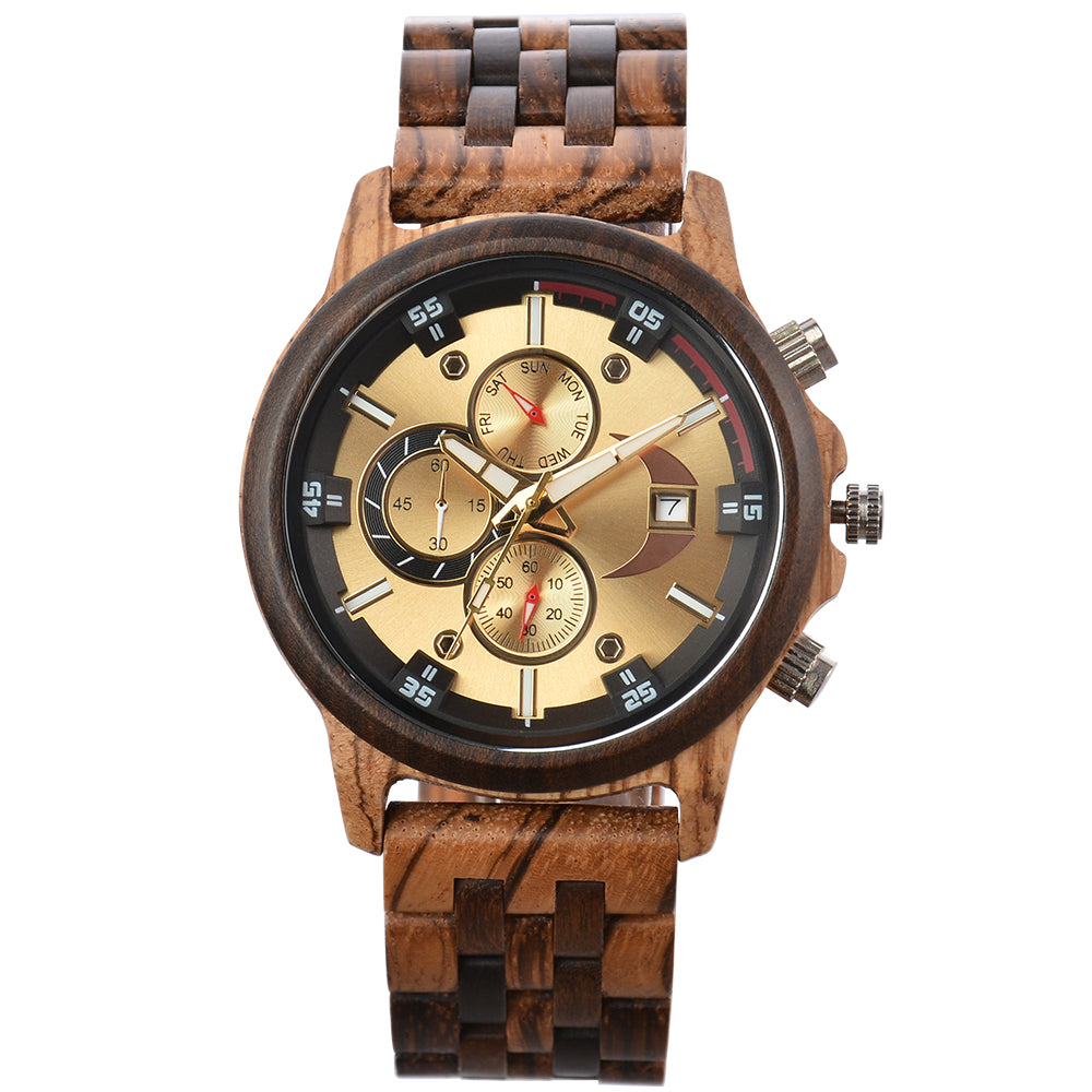 Dial Multifunction Quartz Wooden Watch-BUNNYKACHU