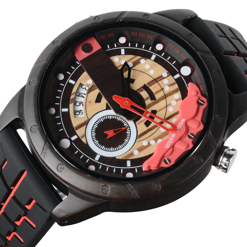 Wristwatches Quartz Men's Watch Blue Clock Brake Disc Wooden Date Fashion Watches For Men-BUNNYKACHU