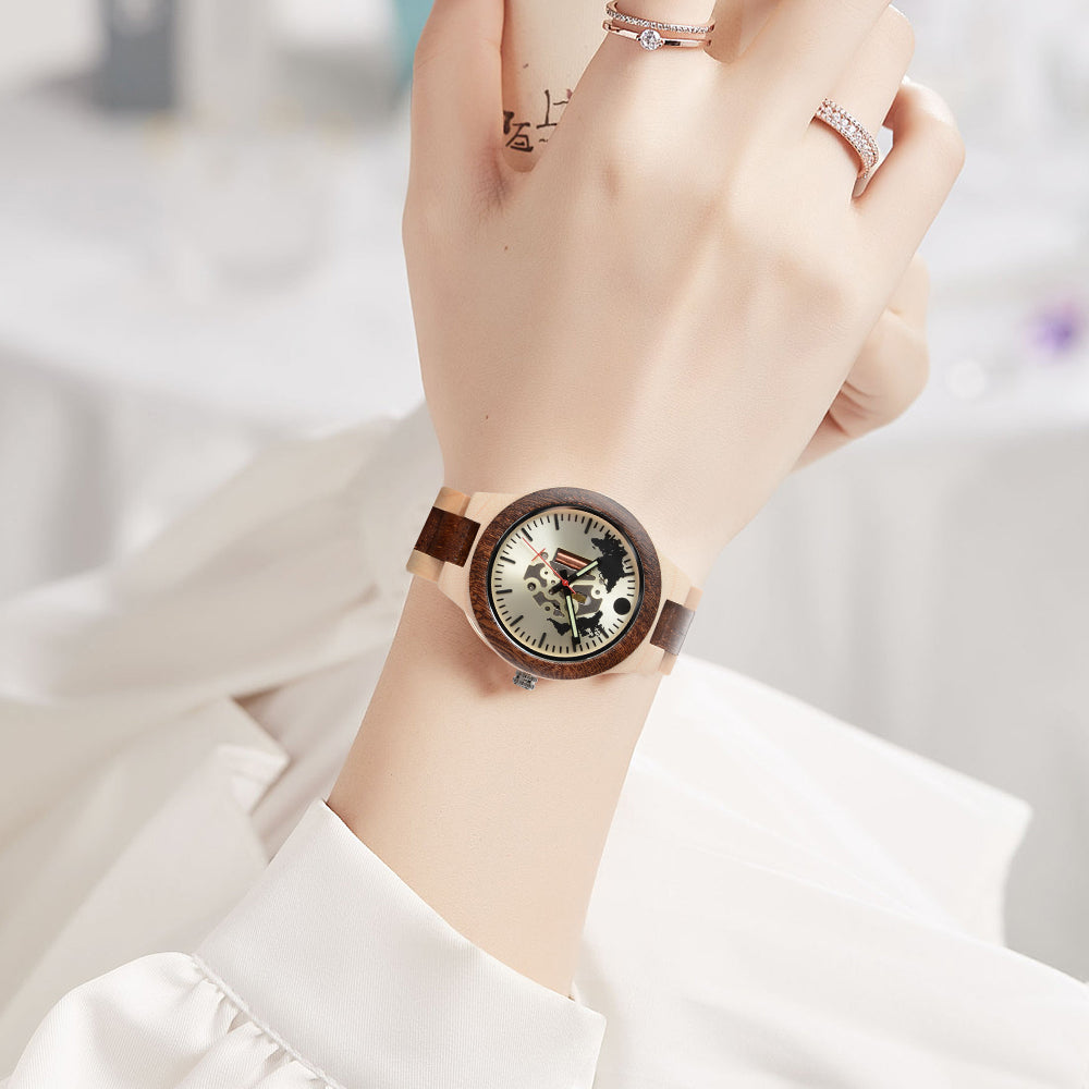 New Adult European and American Casual Fashion Hollow Quartz Wooden Watch-BUNNYKACHU