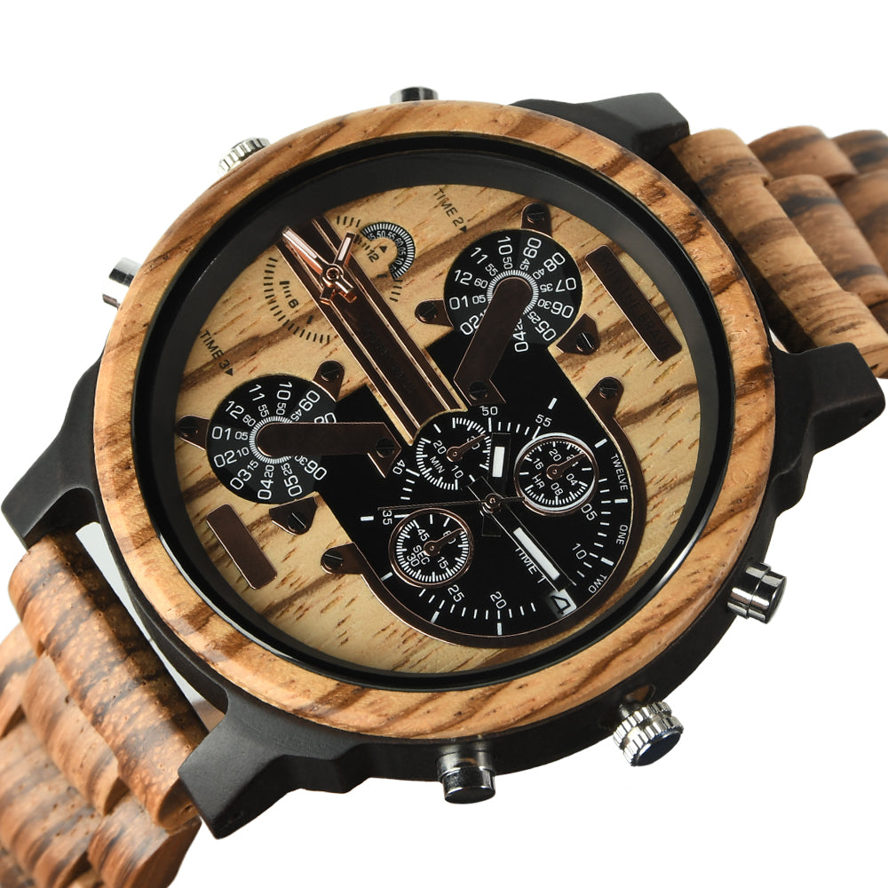 Hot selling men's giant watches trend multi-functional beautiful big dial wooden watch-BUNNYKACHU
