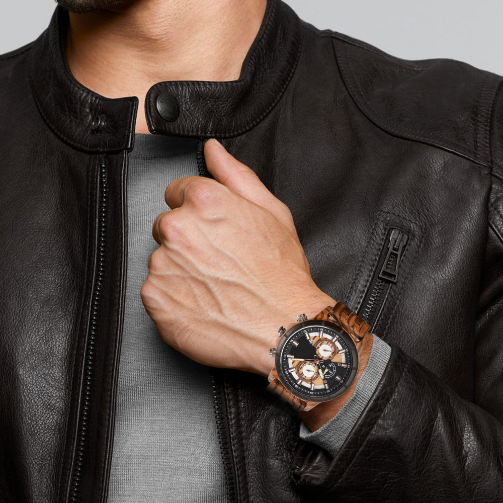 Large Dial Quartz Multifunction Wooden Watch-BUNNYKACHU