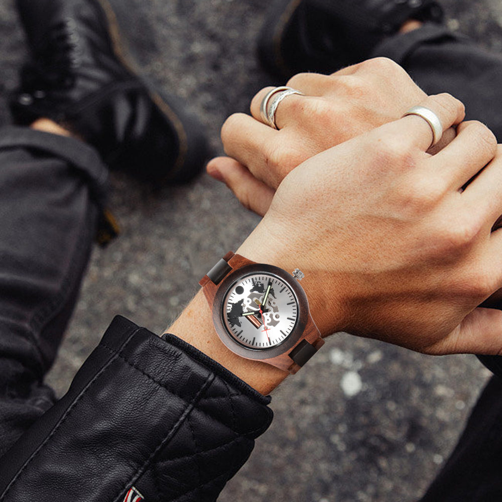 New Adult European and American Casual Fashion Hollow Quartz Wooden Watch-BUNNYKACHU