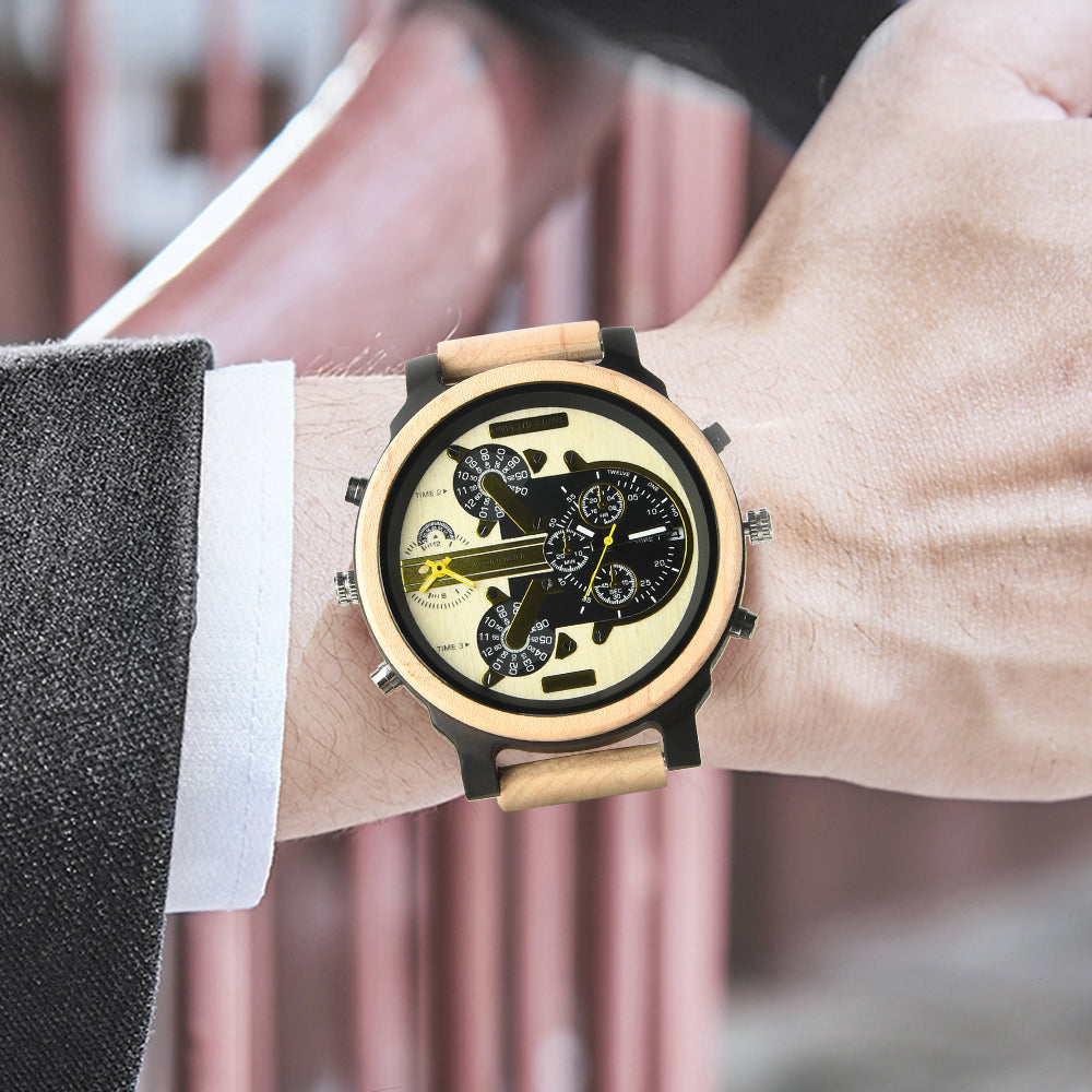 Hot selling men's giant watches trend multi-functional beautiful big dial wooden watch-BUNNYKACHU
