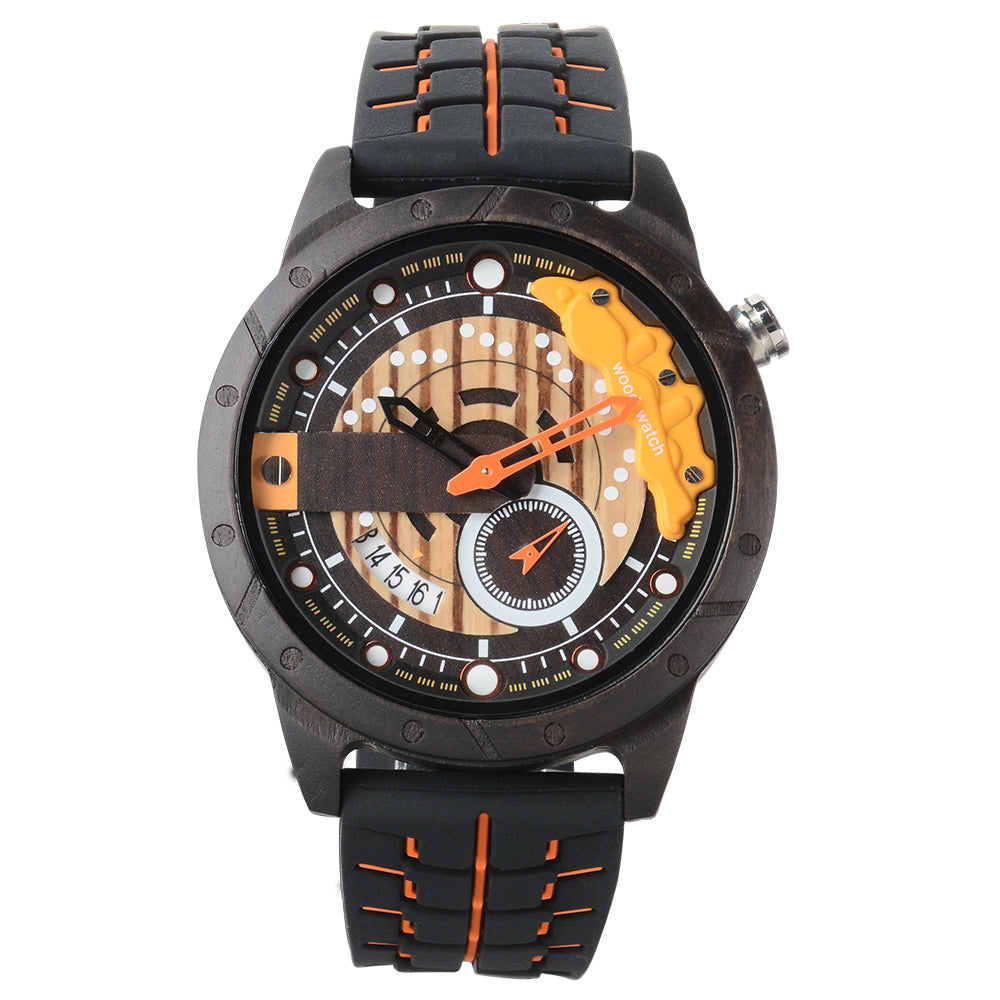 Wristwatches Quartz Men's Watch Blue Clock Brake Disc Wooden Date Fashion Watches For Men-BUNNYKACHU