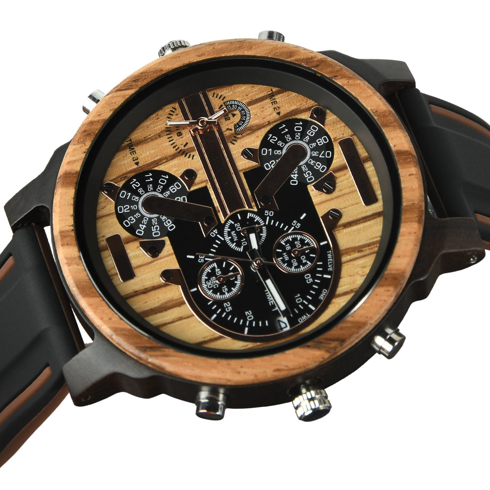 Hot selling men's giant watches trend multi-functional beautiful big dial wooden watch-BUNNYKACHU