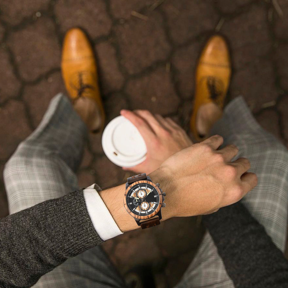 Large Dial Quartz Multifunction Wooden Watch-BUNNYKACHU