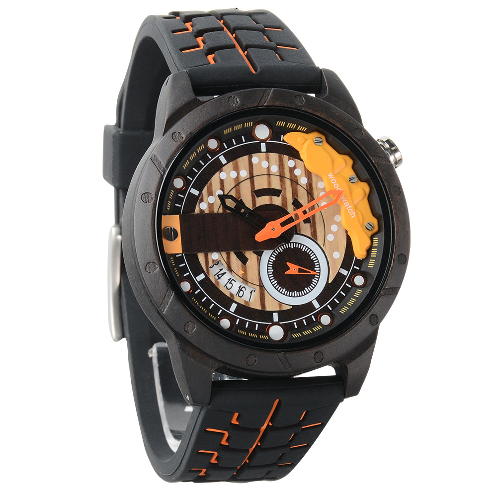 Wristwatches Quartz Men's Watch Blue Clock Brake Disc Wooden Date Fashion Watches For Men-BUNNYKACHU