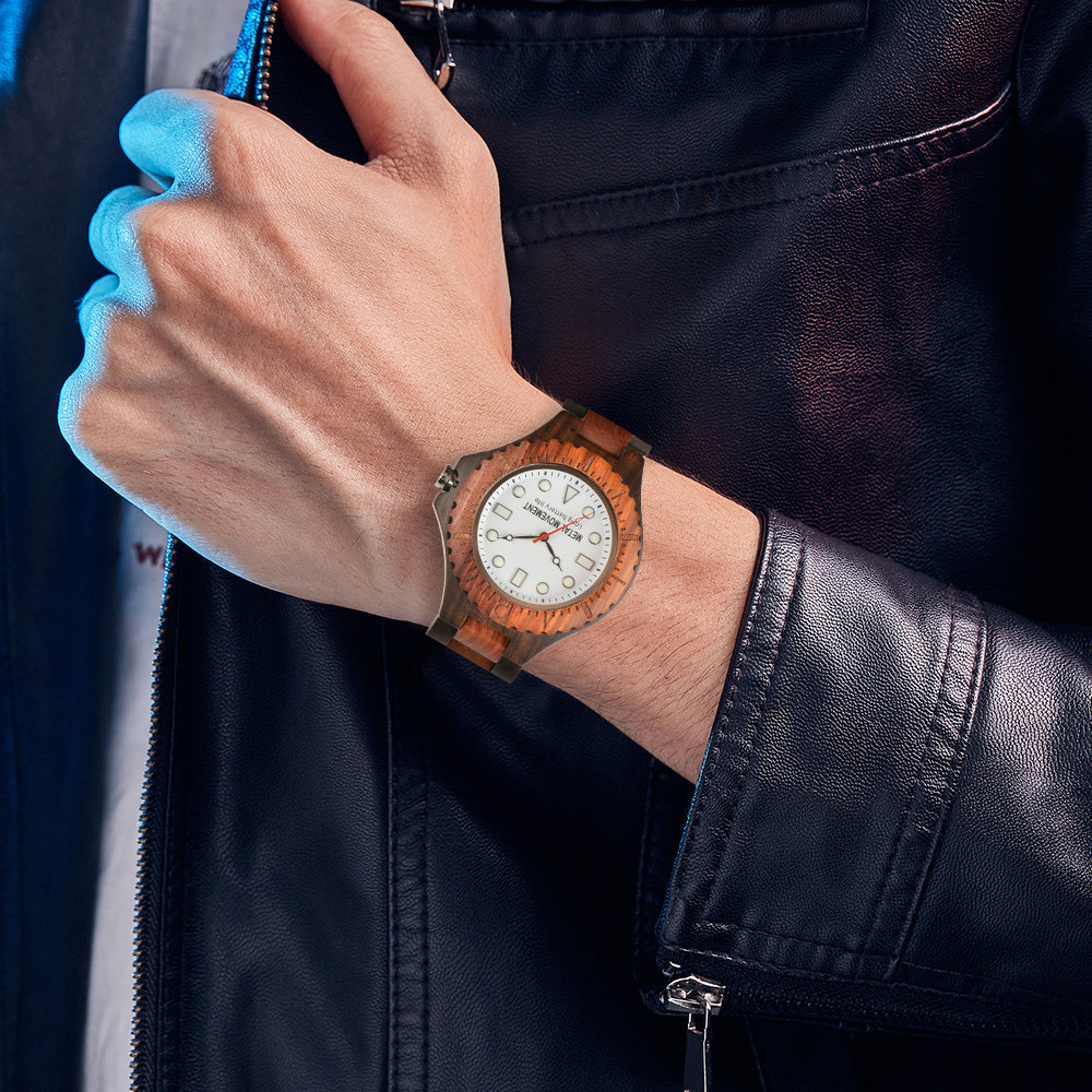 Men's Large Dial Wooden Strap Quartz Watch Non Waterproof Simple Pointer Round Multicolor Watch For Men-BUNNYKACHU