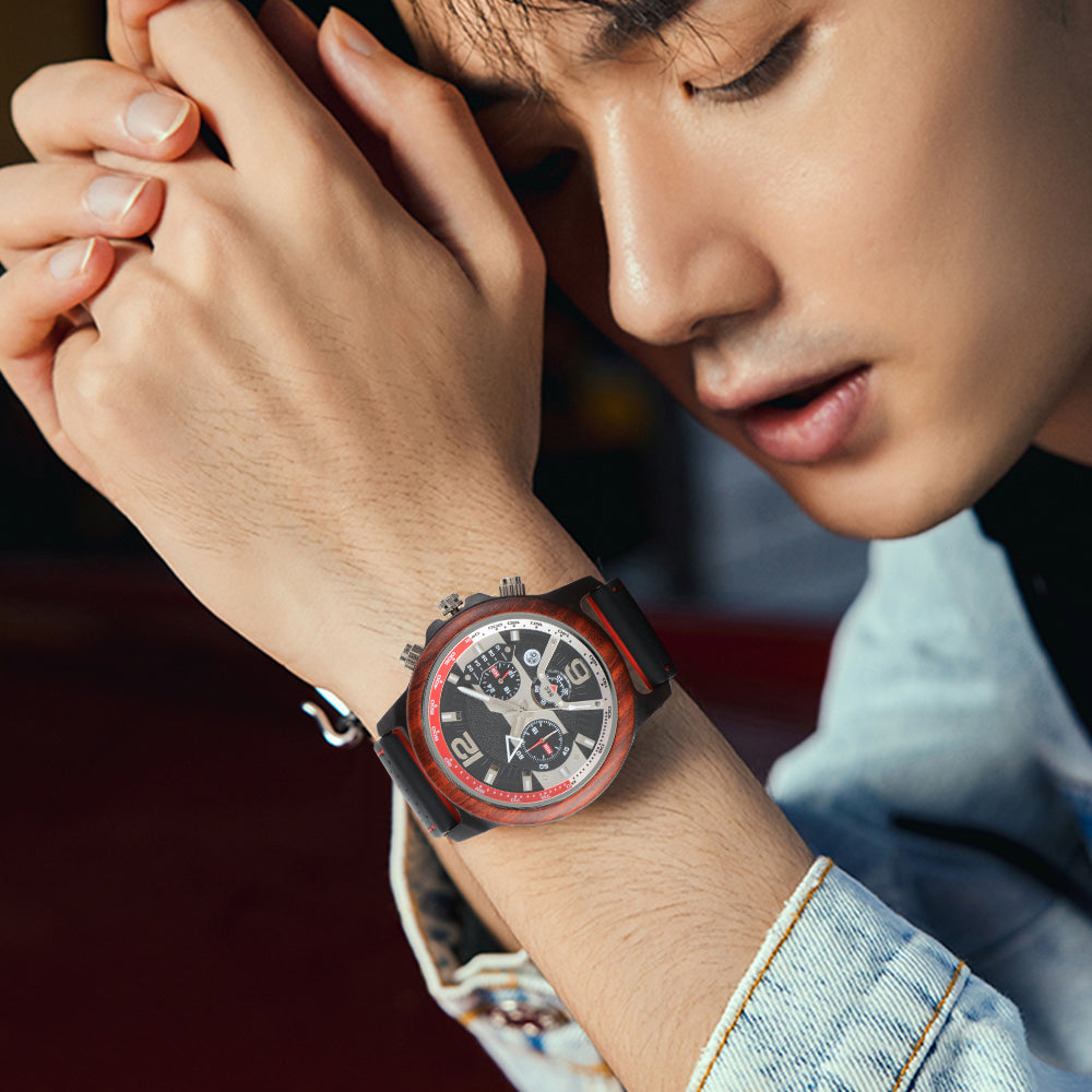 Klassiska herrklockor Pilotfunktion Luminous Quartz Watch Gift Ebony-BUNNYKACHU