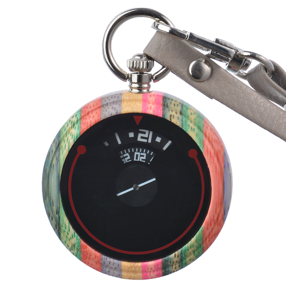 Custom Logo Japanese Miyota Movt Quartz Wooden Pocket Watches with Chain-BUNNYKACHU