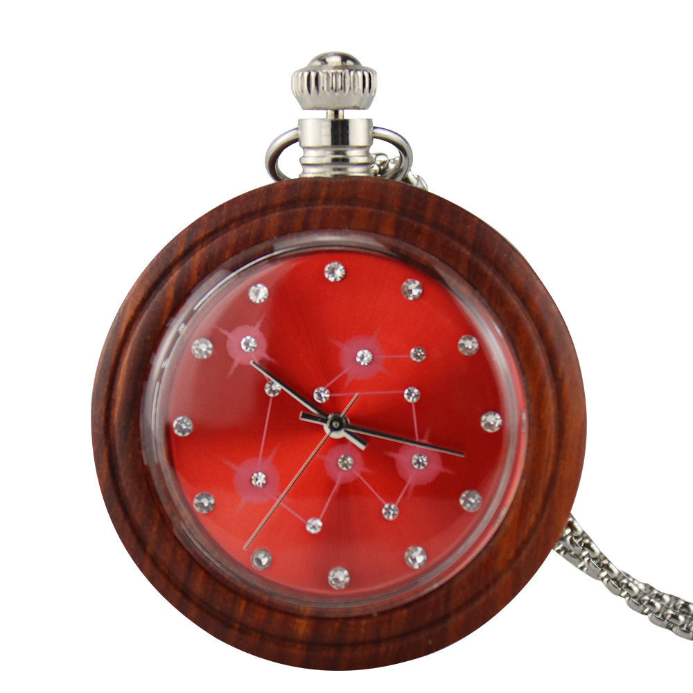 japan handmade round chronograph metal bamboo wood pocket watch for men and women-BUNNYKACHU
