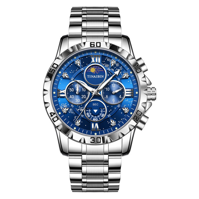 Men's Fashion Stainless Steel Watches Quartz Wristwatch Waterproof Luminous Chronograph Stainless Steel Man Watches