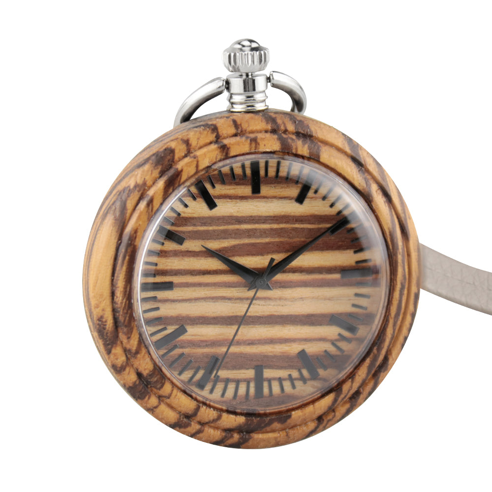 Vintage Pendant Clock Carved Pattern Analog Quartz Watches Reloj De Bolsillo Wood Pocket Watch With Fob Chain For Man-BUNNYKACHU