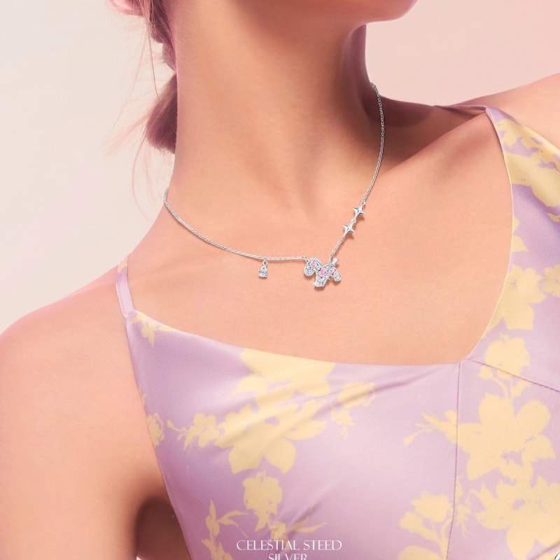 S925 Sterling Silver Pink Crystal Horse Necklace – Romantic Valentine’s & Mother’s Day Gift for Her