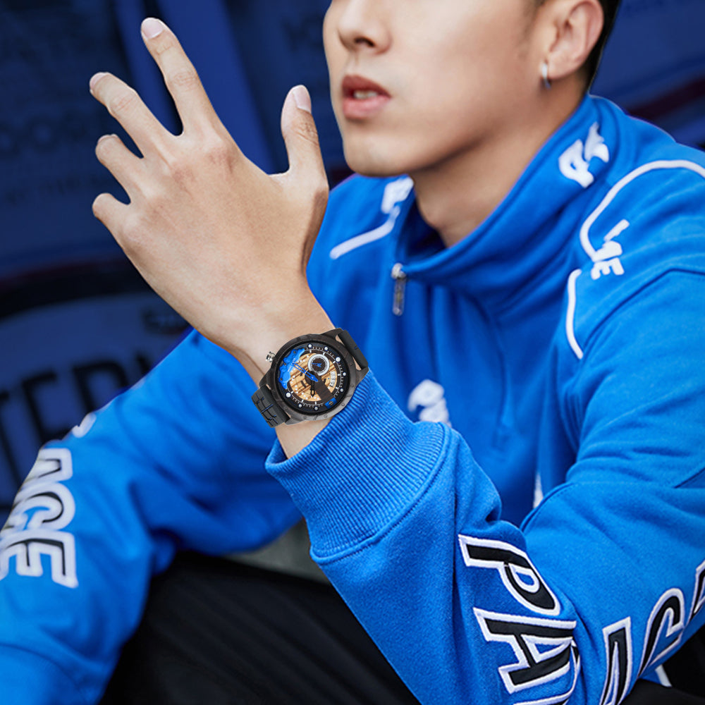 Wristwatches Quartz Men's Watch Blue Clock Brake Disc Wooden Date Fashion Watches For Men-BUNNYKACHU