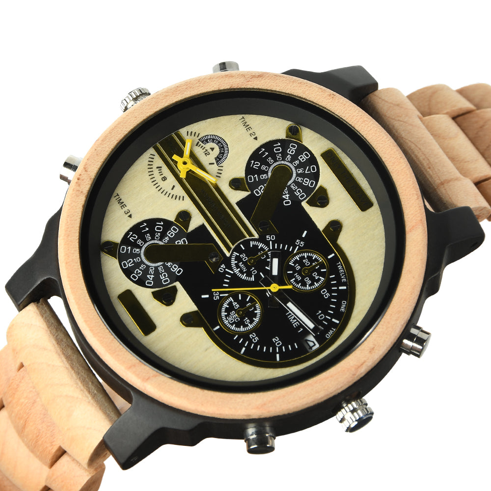 Hot selling men's giant watches trend multi-functional beautiful big dial wooden watch-BUNNYKACHU