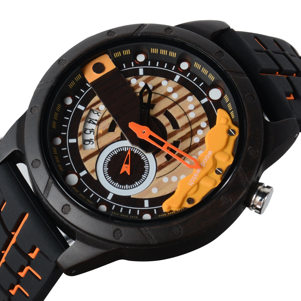 Wristwatches Quartz Men's Watch Blue Clock Brake Disc Wooden Date Fashion Watches For Men-BUNNYKACHU