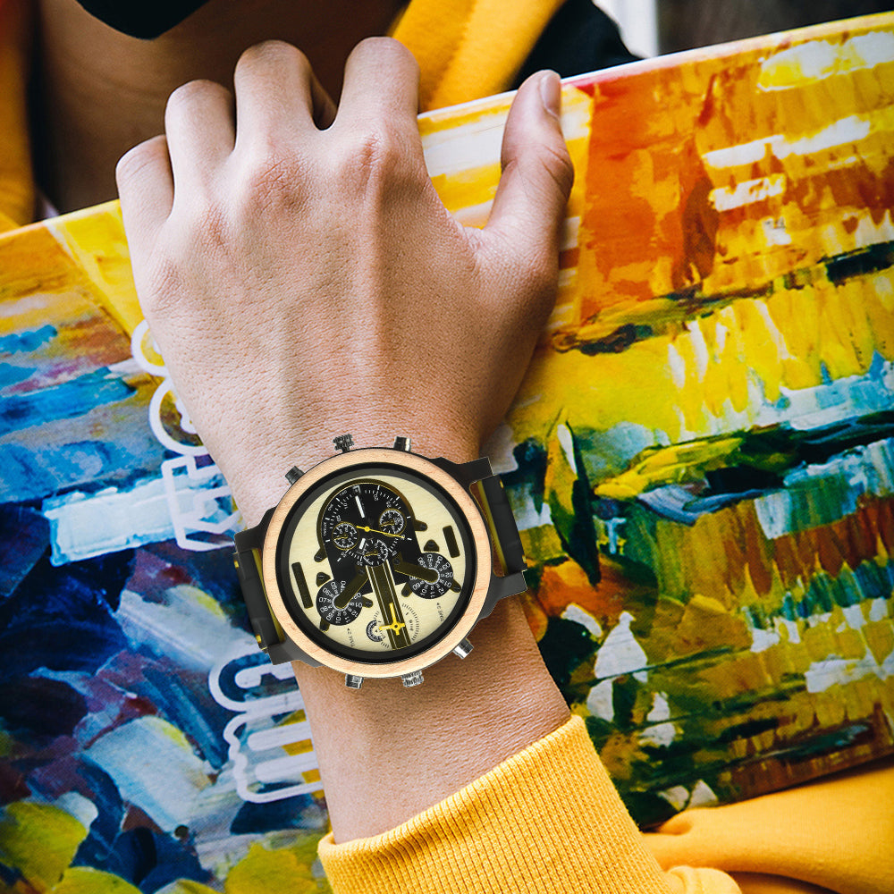 Hot selling men's giant watches trend multi-functional beautiful big dial wooden watch-BUNNYKACHU
