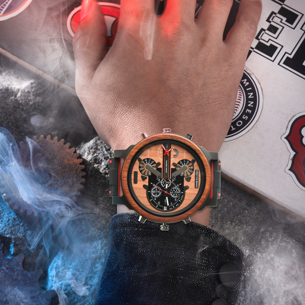 Hot selling men's giant watches trend multi-functional beautiful big dial wooden watch-BUNNYKACHU