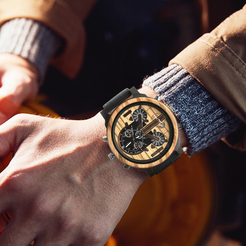 Hot selling men's giant watches trend multi-functional beautiful big dial wooden watch-BUNNYKACHU