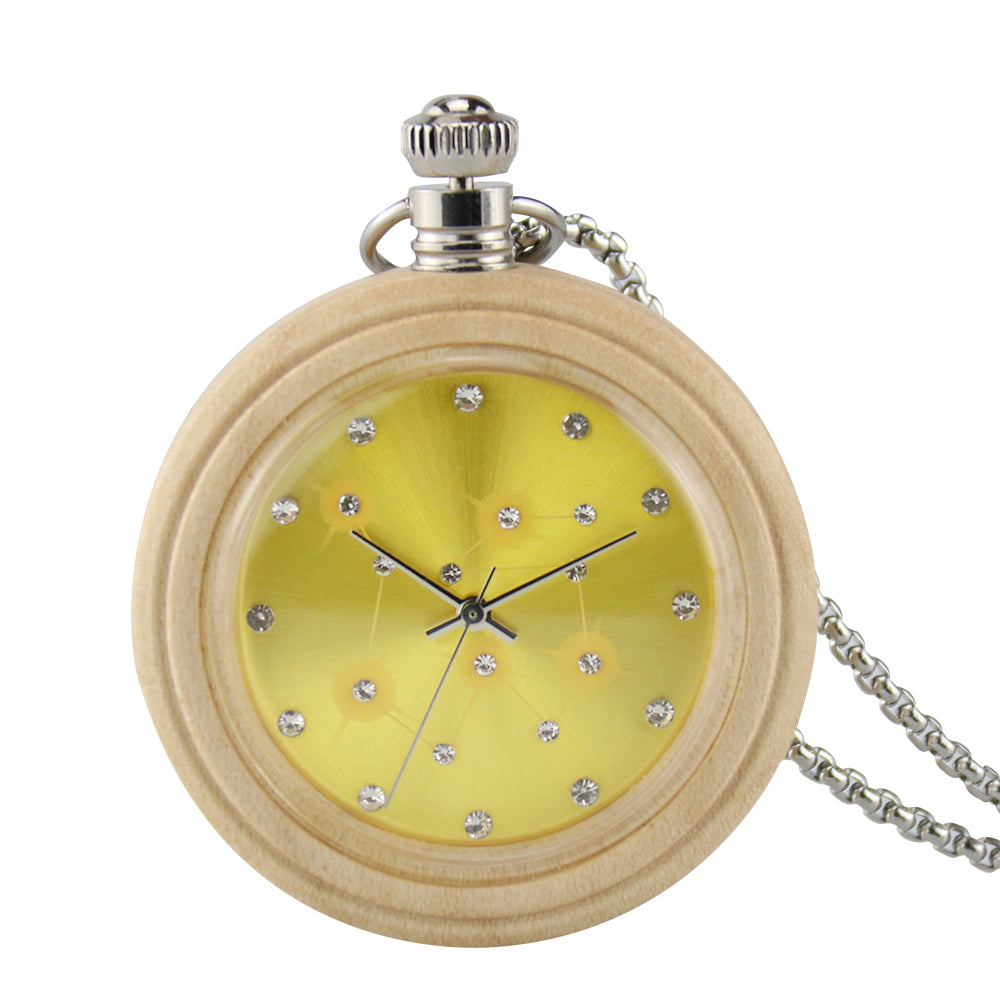 japan handmade round chronograph metal bamboo wood pocket watch for men and women-BUNNYKACHU
