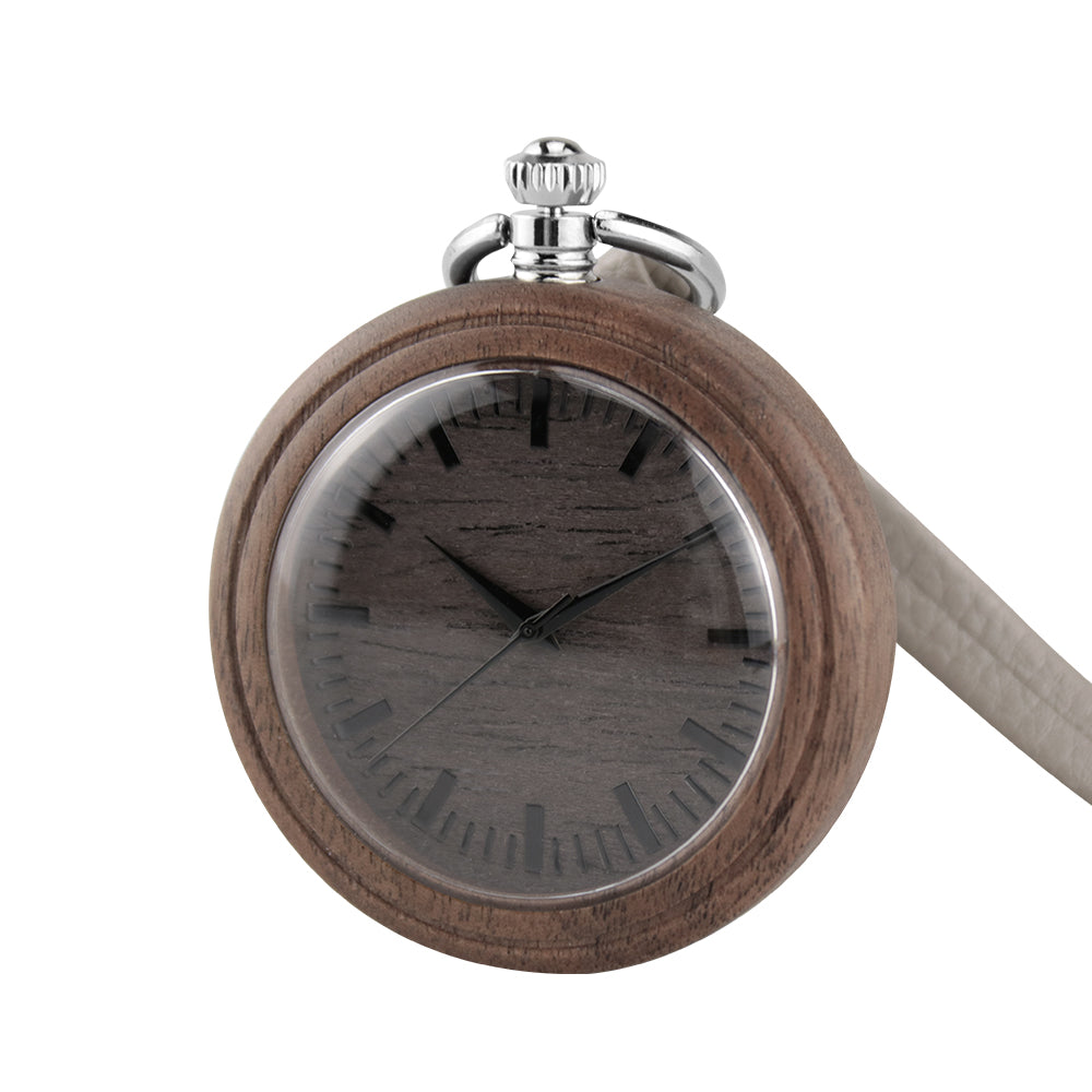 Vintage Pendant Clock Carved Pattern Analog Quartz Watches Reloj De Bolsillo Wood Pocket Watch With Fob Chain For Man-BUNNYKACHU