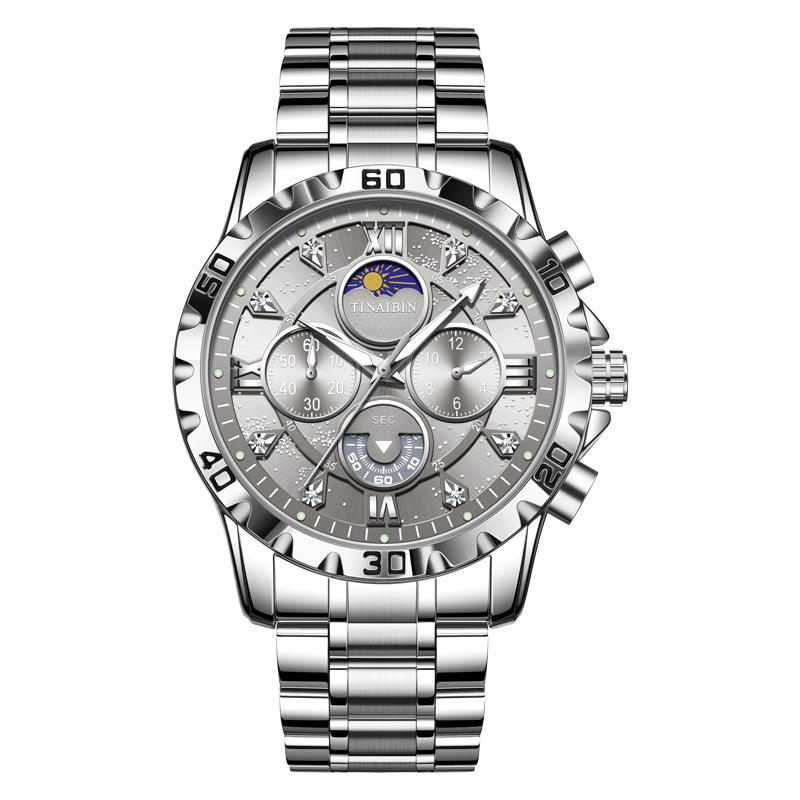 Men's Fashion Stainless Steel Watches Quartz Wristwatch Waterproof Luminous Chronograph Stainless Steel Man Watches