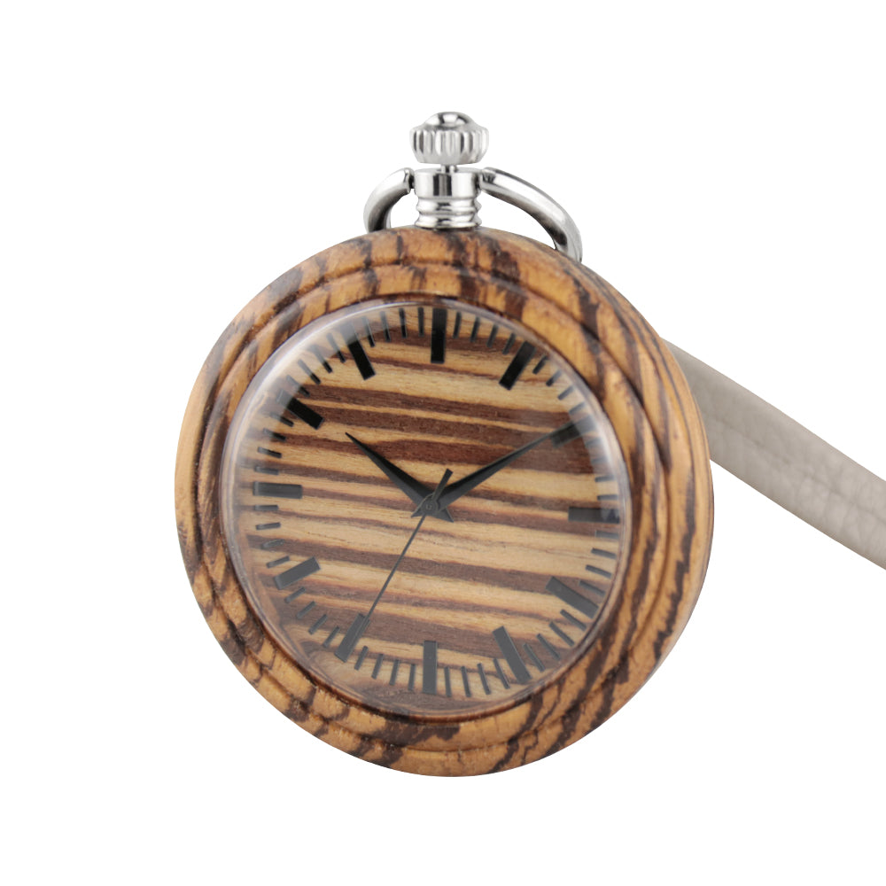 Vintage Pendant Clock Carved Pattern Analog Quartz Watches Reloj De Bolsillo Wood Pocket Watch With Fob Chain For Man-BUNNYKACHU