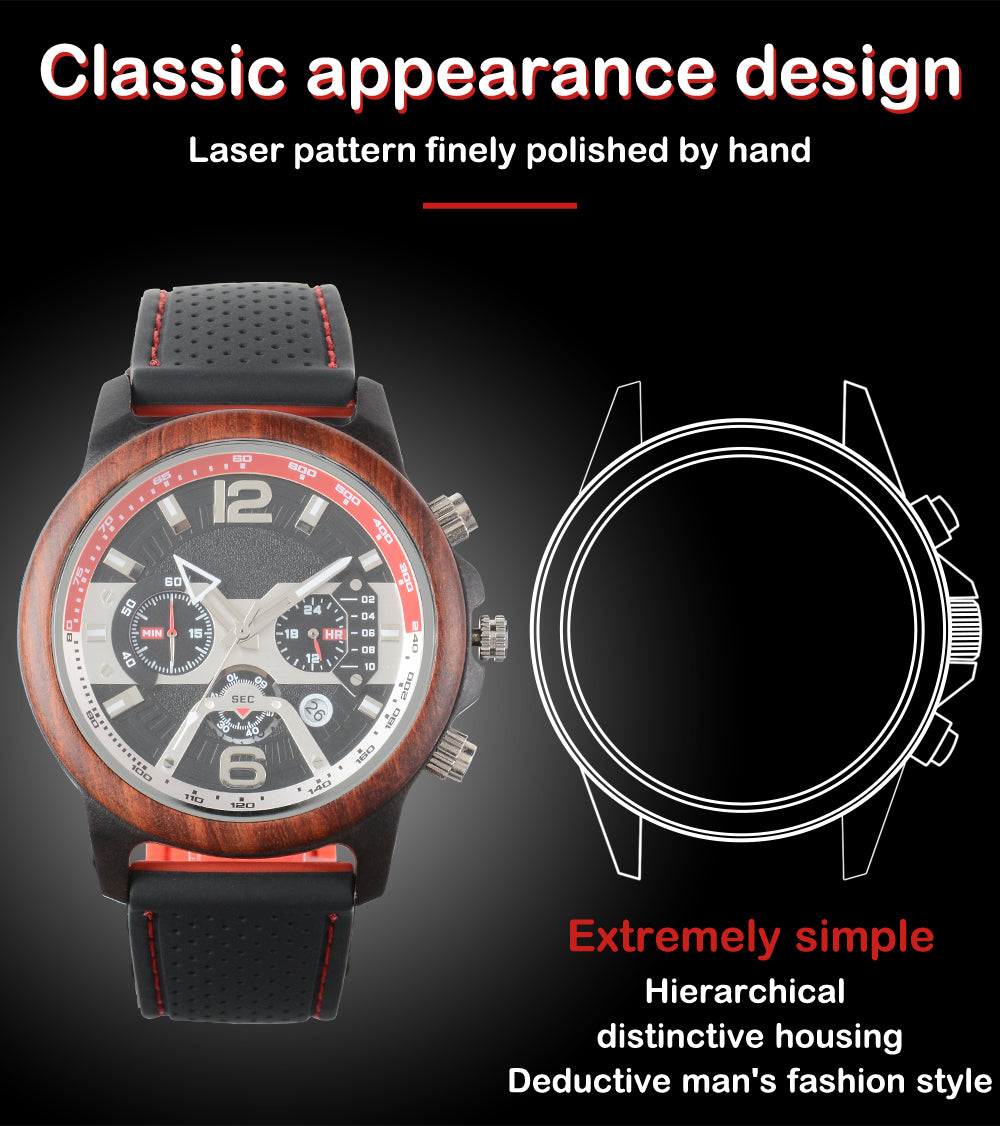 Klassiska herrklockor Pilotfunktion Luminous Quartz Watch Gift Ebony-BUNNYKACHU