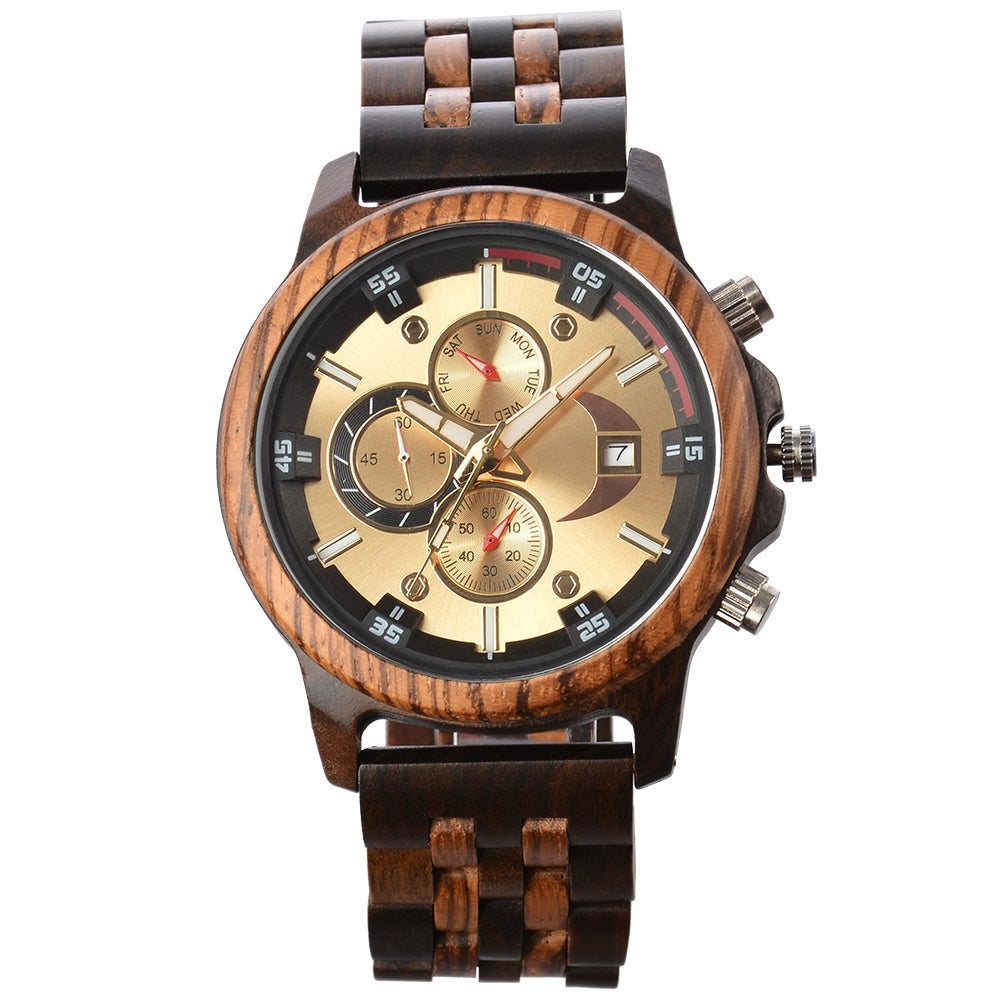 Dial Multifunction Quartz Wooden Watch-BUNNYKACHU
