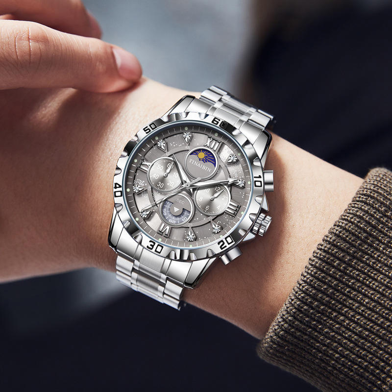 Men's Fashion Stainless Steel Watches Quartz Wristwatch Waterproof Luminous Chronograph Stainless Steel Man Watches