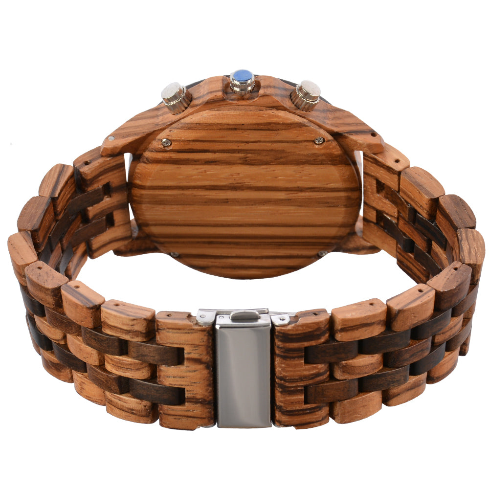 Large Dial Quartz Multifunction Wooden Watch-BUNNYKACHU