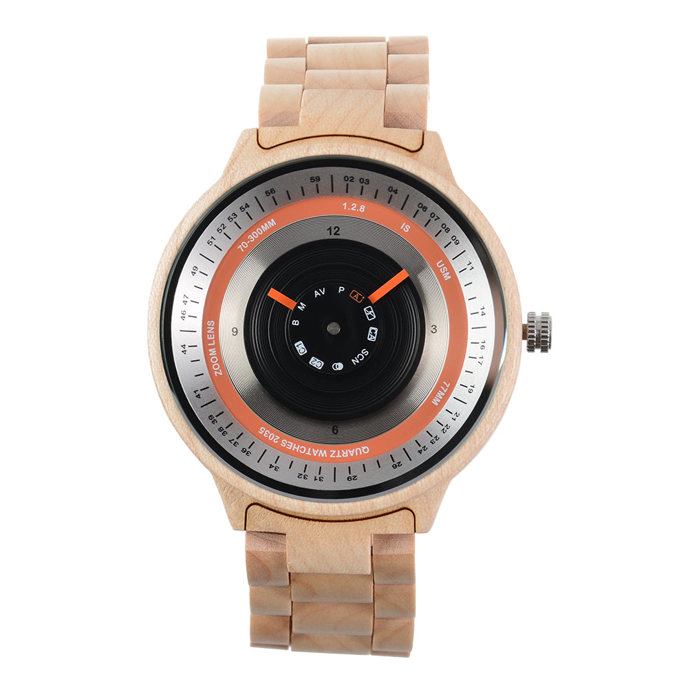 Large dial creative quartz movement wooden watch-BUNNYKACHU