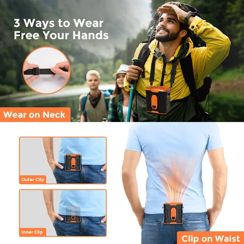 ChubbyCool 6000mAh Portable Fan Belt – Rechargeable Wearable Cooler with Flashlight