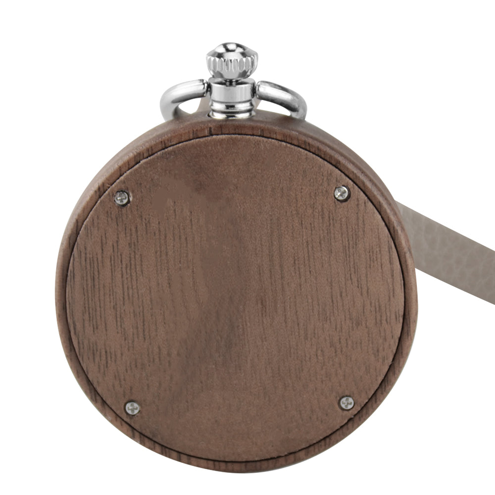 Vintage Pendant Clock Carved Pattern Analog Quartz Watches Reloj De Bolsillo Wood Pocket Watch With Fob Chain For Man-BUNNYKACHU