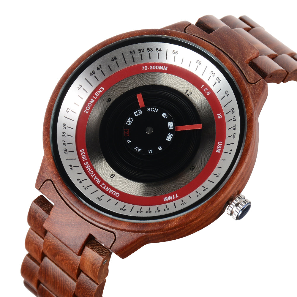 Large dial creative quartz movement wooden watch-BUNNYKACHU