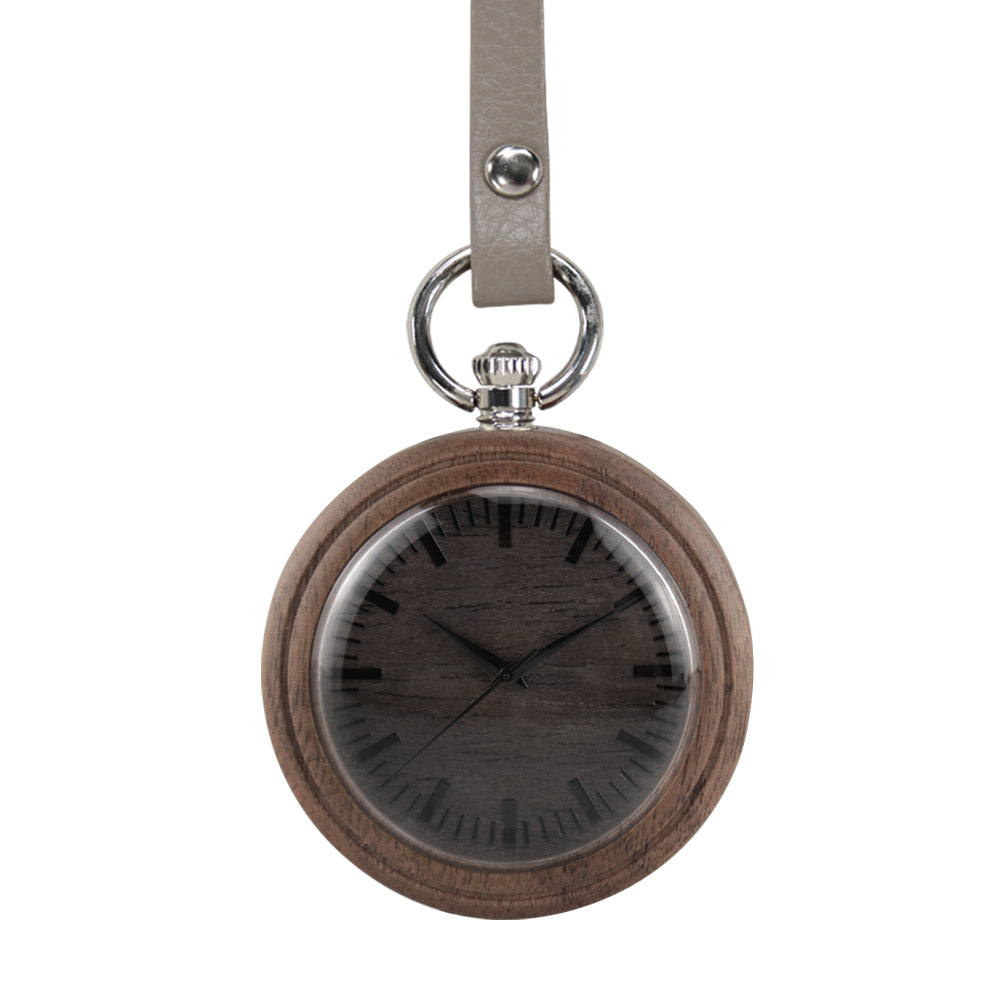Vintage Pendant Clock Carved Pattern Analog Quartz Watches Reloj De Bolsillo Wood Pocket Watch With Fob Chain For Man-BUNNYKACHU