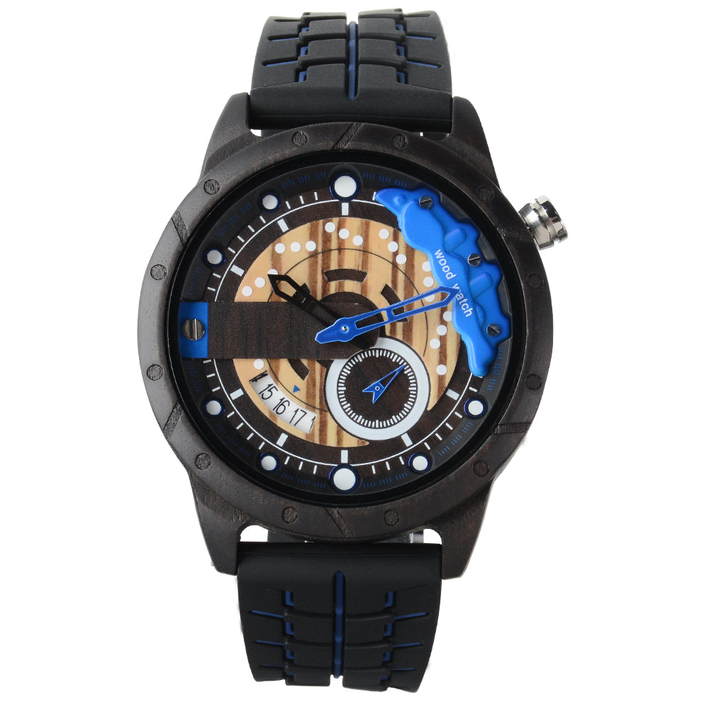 Wristwatches Quartz Men's Watch Blue Clock Brake Disc Wooden Date Fashion Watches For Men-BUNNYKACHU