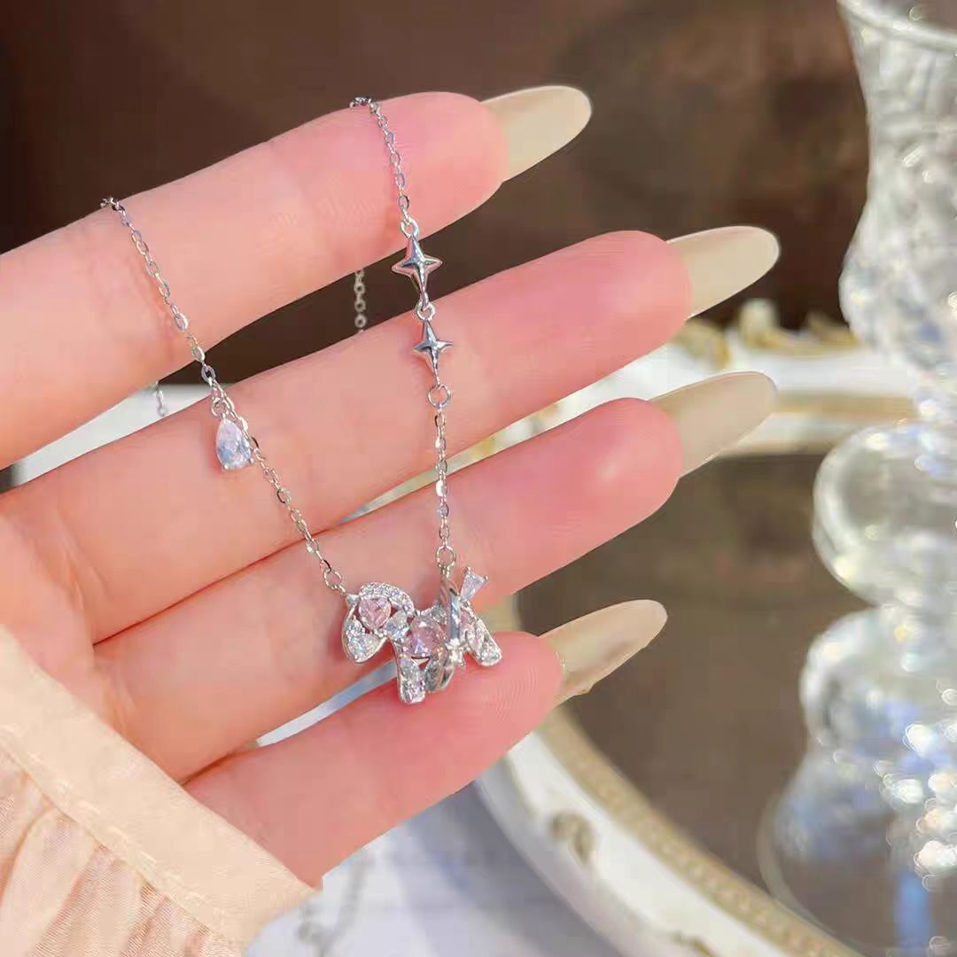 S925 Sterling Silver Pink Crystal Horse Necklace – Romantic Valentine’s & Mother’s Day Gift for Her