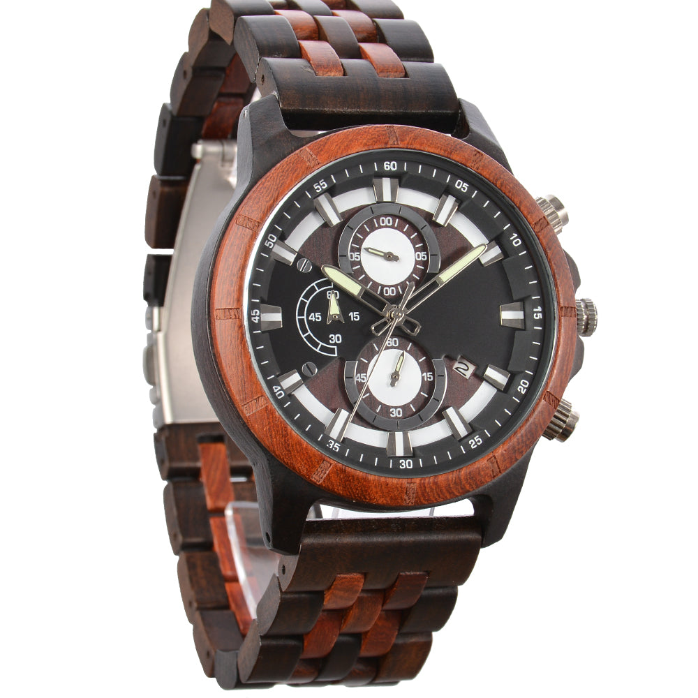 Large Dial Quartz Multifunction Wooden Watch-BUNNYKACHU