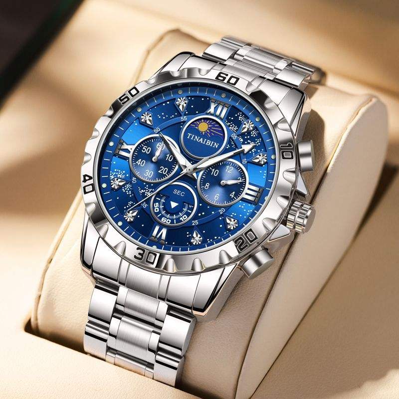 Men's Fashion Stainless Steel Watches Quartz Wristwatch Waterproof Luminous Chronograph Stainless Steel Man Watches