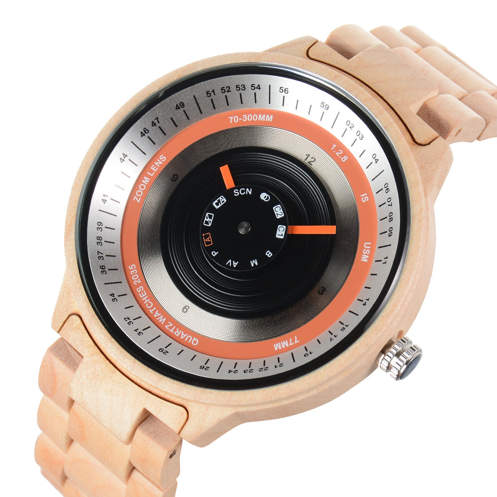 Large dial creative quartz movement wooden watch-BUNNYKACHU