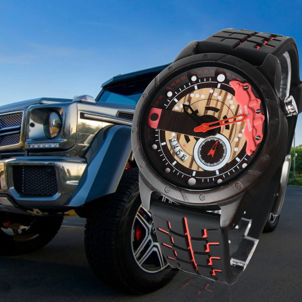 Wristwatches Quartz Men's Watch Blue Clock Brake Disc Wooden Date Fashion Watches For Men-BUNNYKACHU