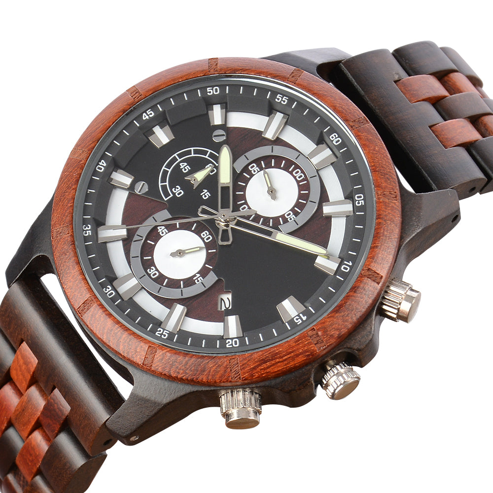 Large Dial Quartz Multifunction Wooden Watch-BUNNYKACHU