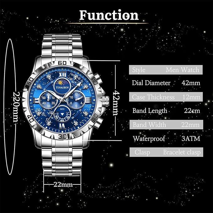 Men's Fashion Stainless Steel Watches Quartz Wristwatch Waterproof Luminous Chronograph Stainless Steel Man Watches