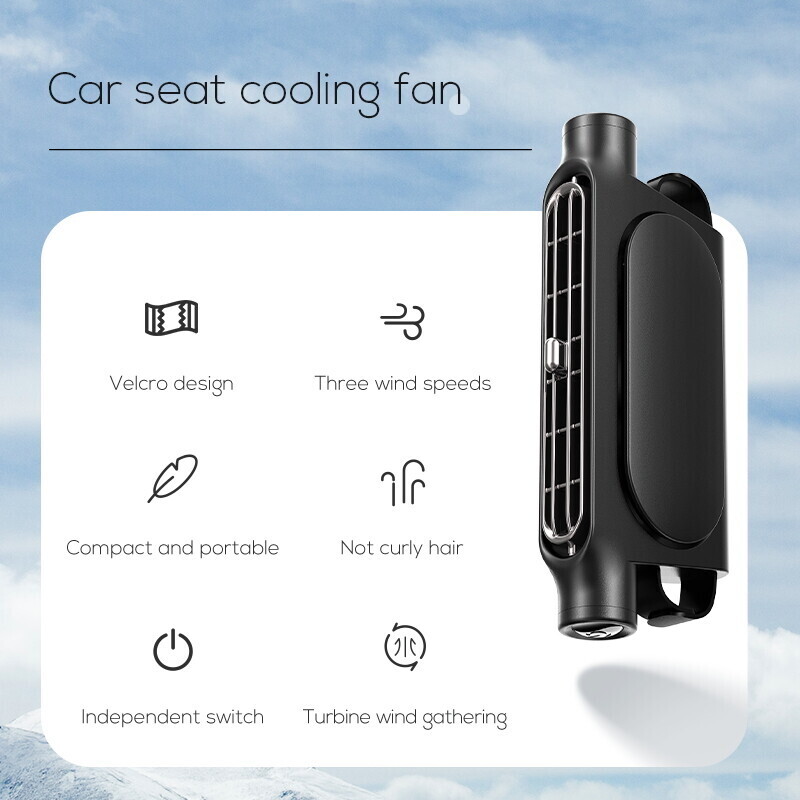 2026Ultra-Thin Car Seat Cooling Fan – 3-Speed USB Quiet Fan for Back Seat Comfort