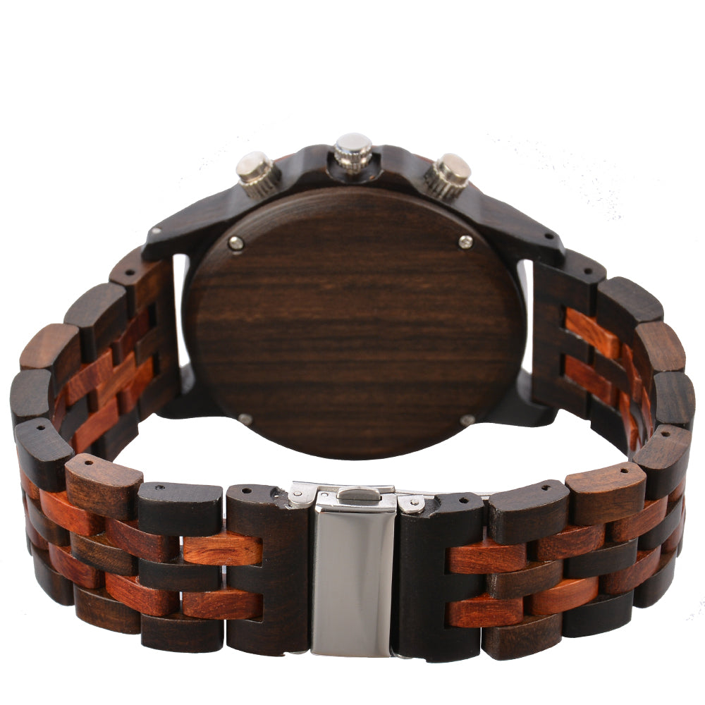Large Dial Quartz Multifunction Wooden Watch-BUNNYKACHU