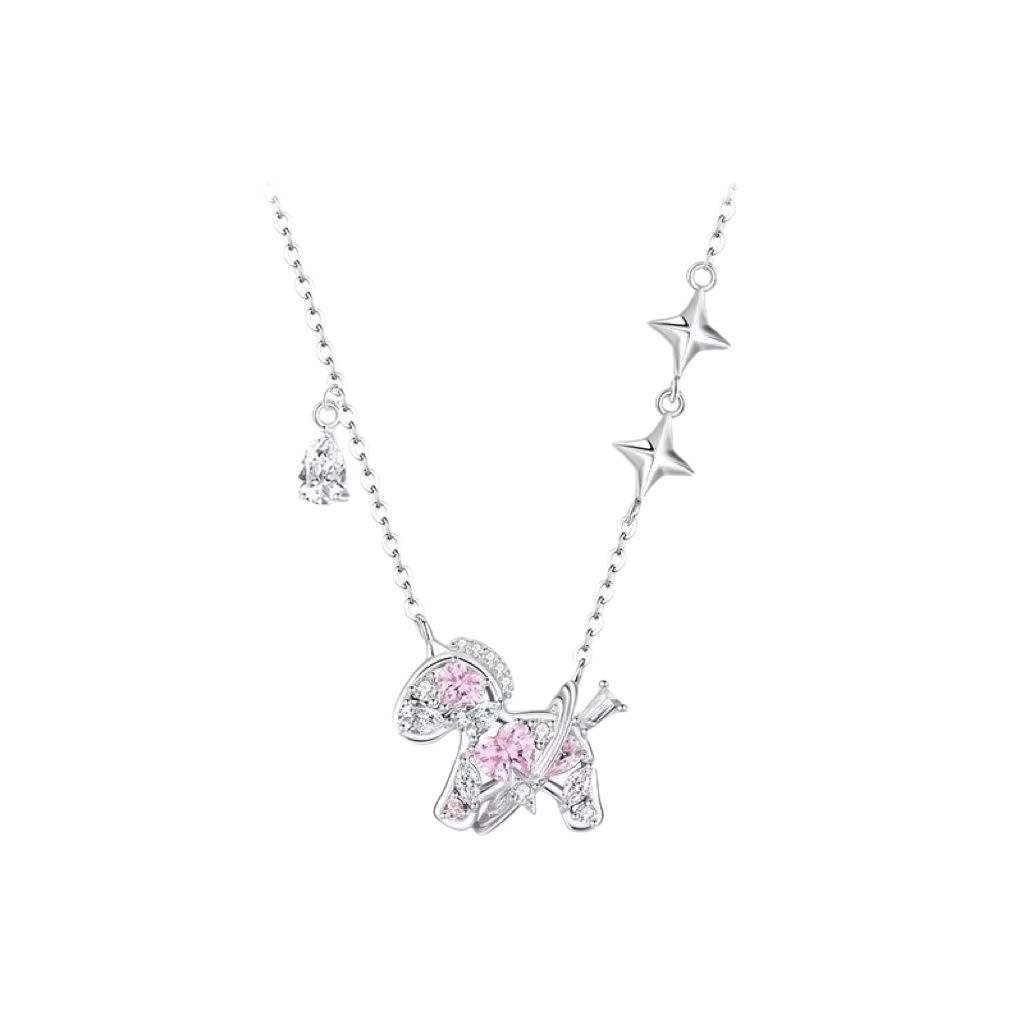 S925 Sterling Silver Pink Crystal Horse Necklace – Romantic Valentine’s & Mother’s Day Gift for Her