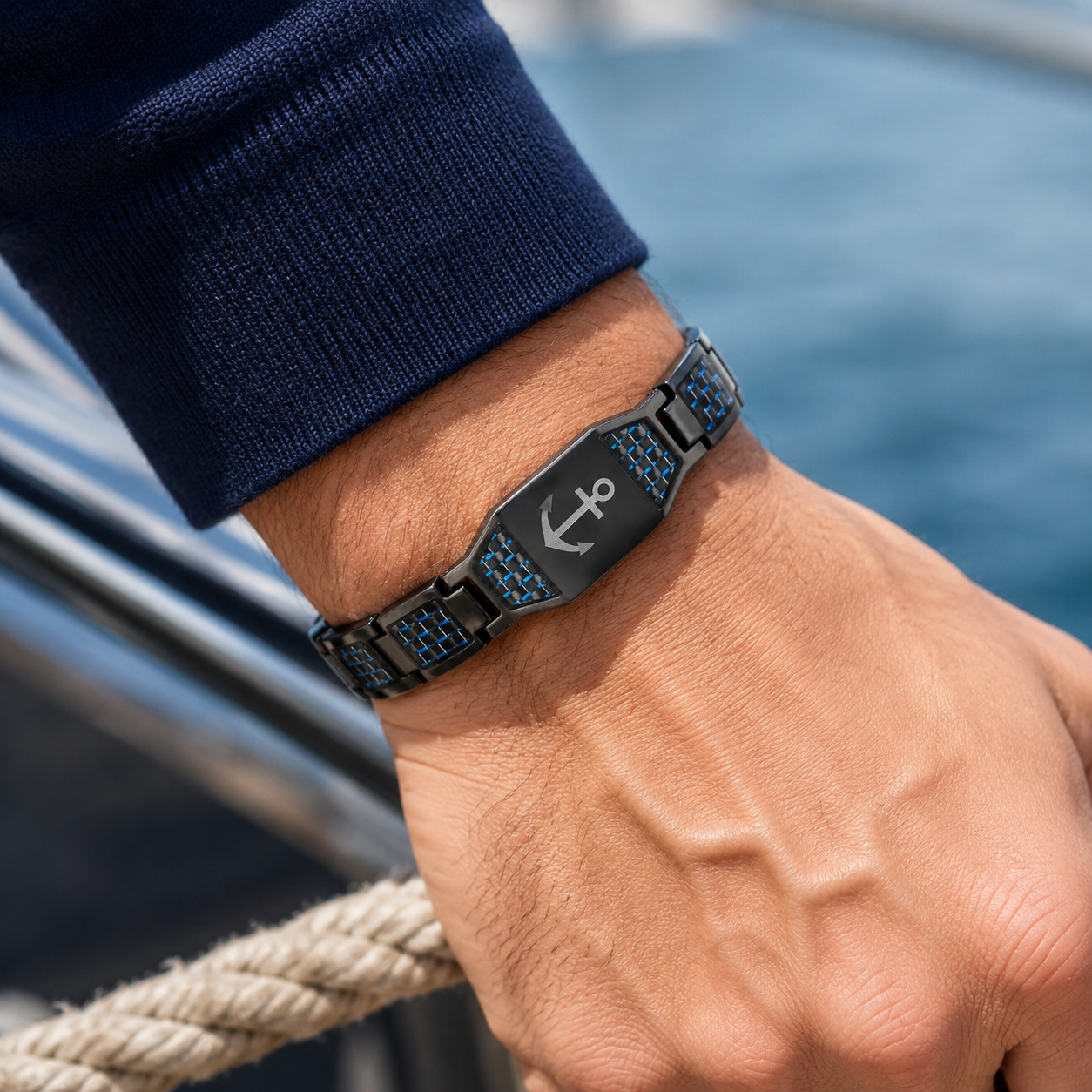 Jesus cross magnetic carbon fiber titanium bracelet