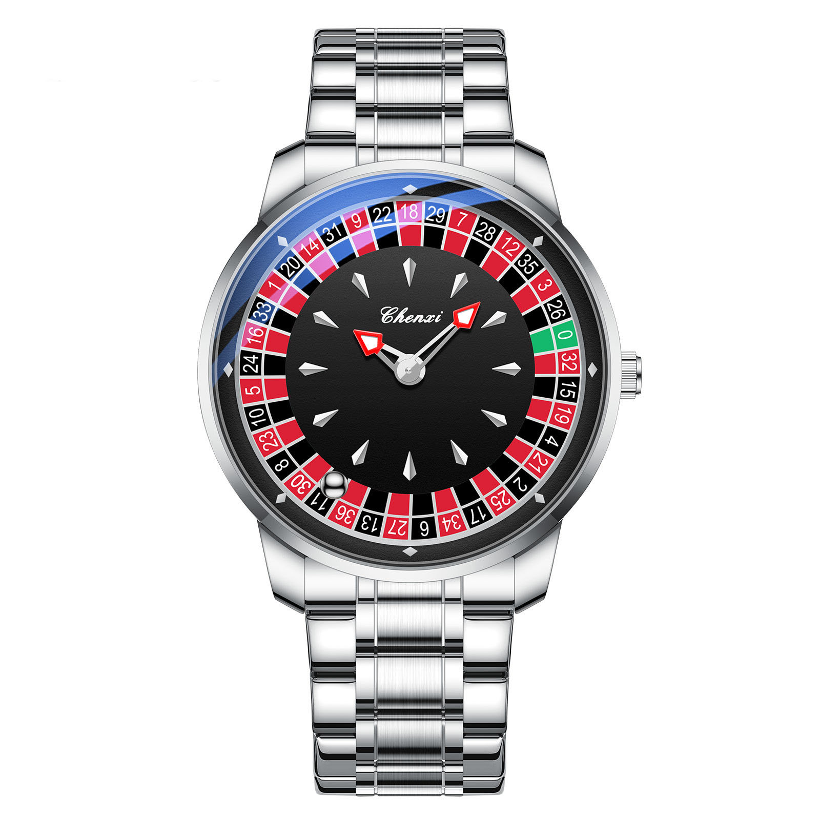 Bunnykachu Men's Luxury Quartz Watch with Colorful Rotating Dial & Stainless Steel Case